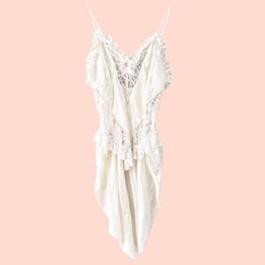 Vintage Lady Cameo Sheer Lace Overlay Slip Topper 70s Bridal Boudoir Size L